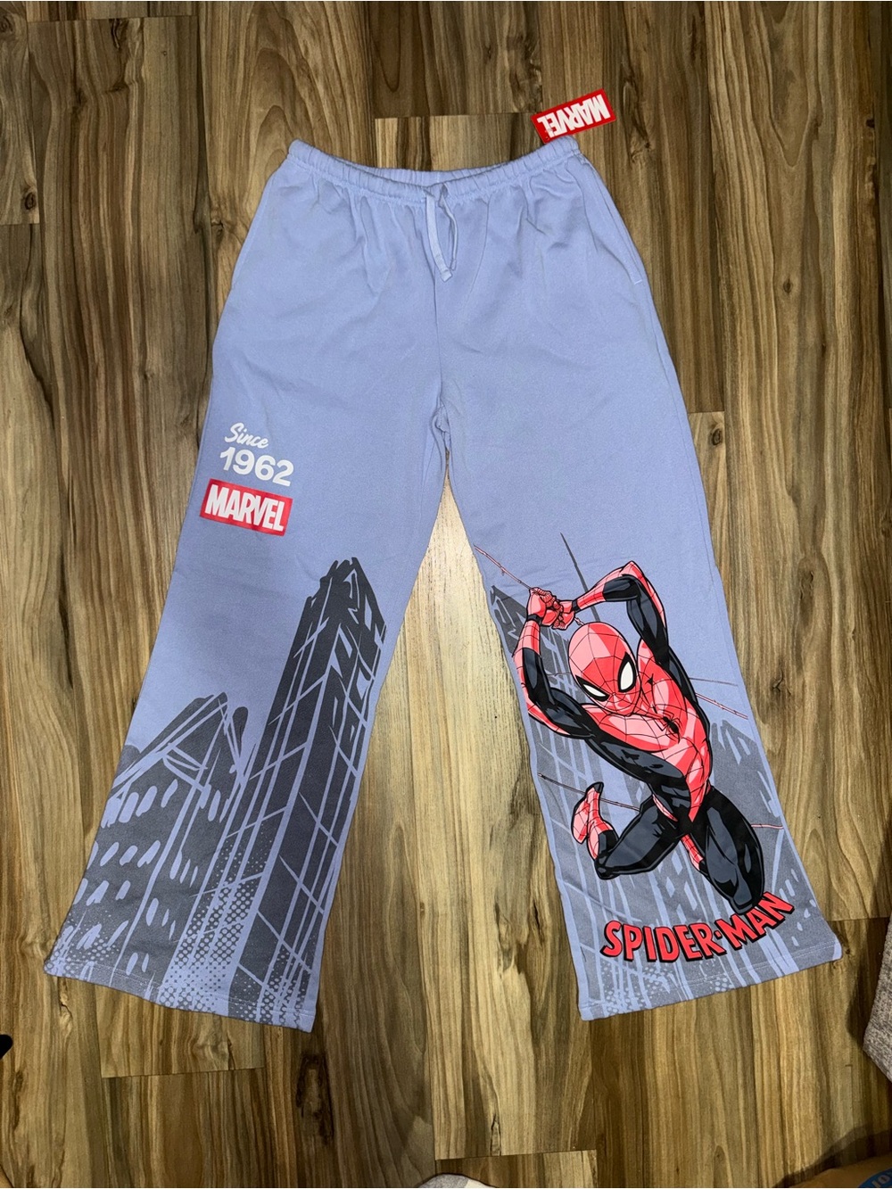 NWT Women’s Blue Marvel Baggy Spiderman Sweatpants With Graphic